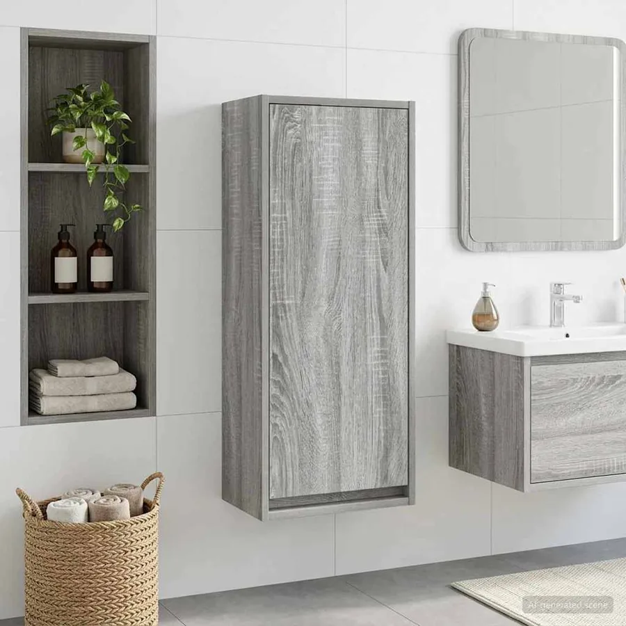 Meuble de lavabo mural Sonoma gris 35 x 20 x 81 cm