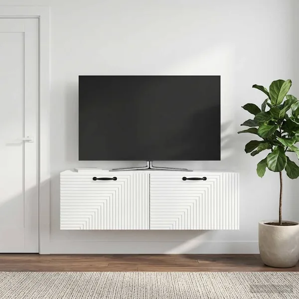 Meuble TV mural Montage mural Blanc brillant 98 x 31 x 30 cm