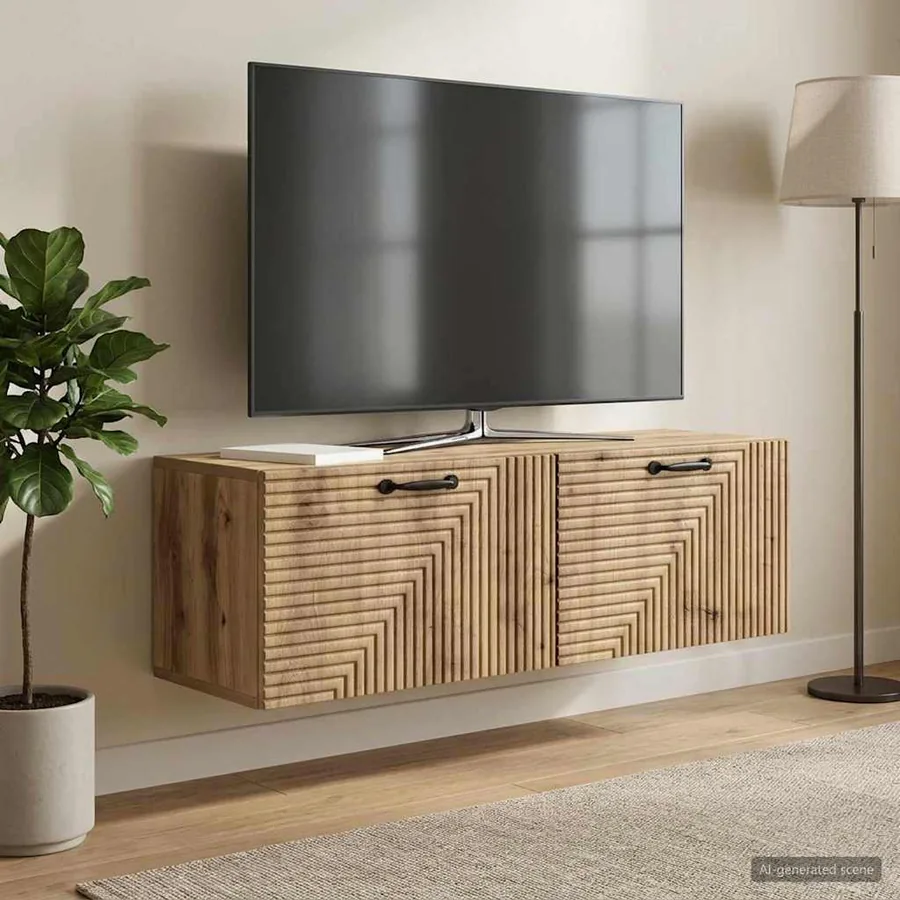 Meuble TV mural 98 x 31 x 30 cm Chêne artisanal