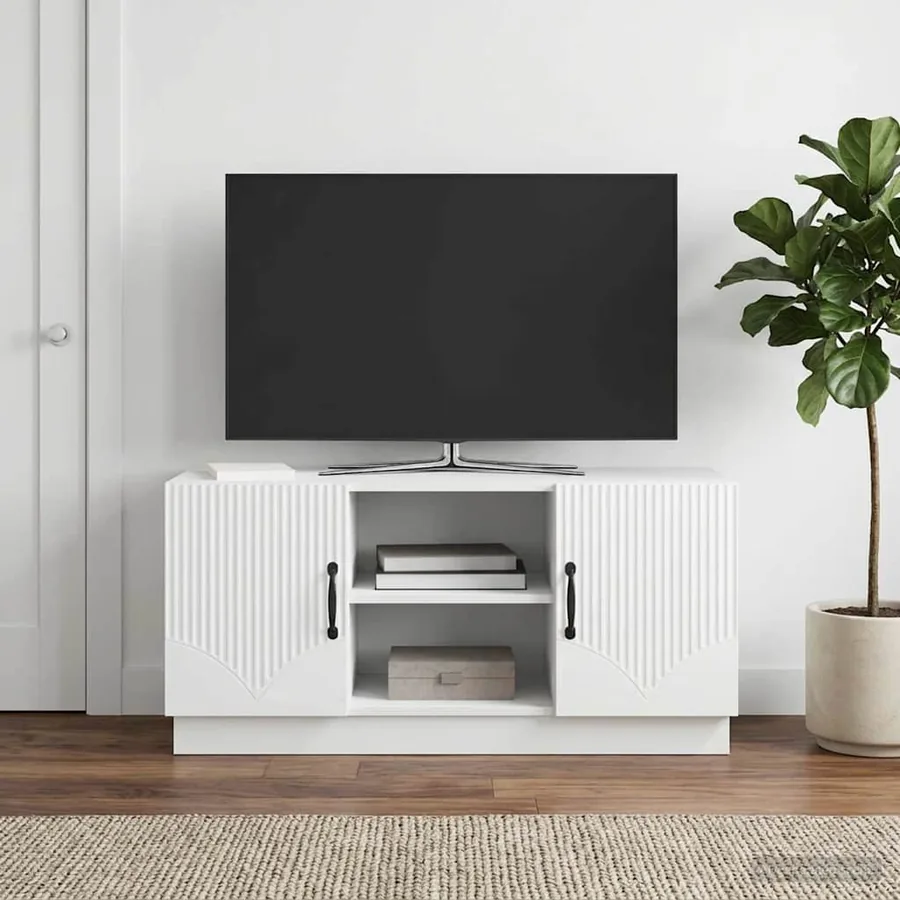Meuble TV Blanc 102 x 34,5 x 47 cm Bois d'ingénierie
