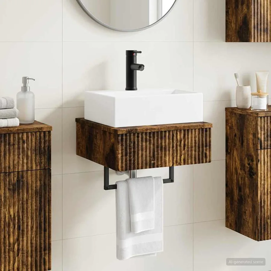 Basin de lavage mural Chêne fumé 40 x 41 x 39 cm