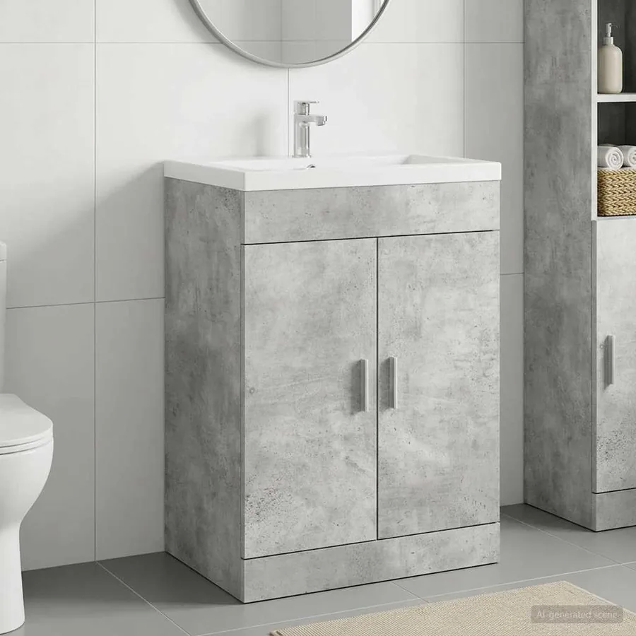 Meuble sous lavabo de salle de bain Gris béton