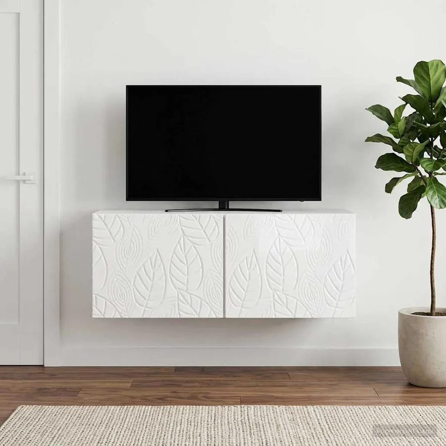 Meuble TV mural 59,5 x 31 cm Blanc brillant Bois d'ingénierie