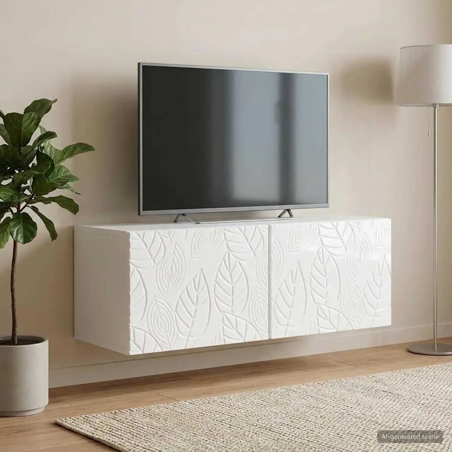 Meuble TV mural 59,5 x 31 cm Blanc brillant Bois d'ingénierie - 3