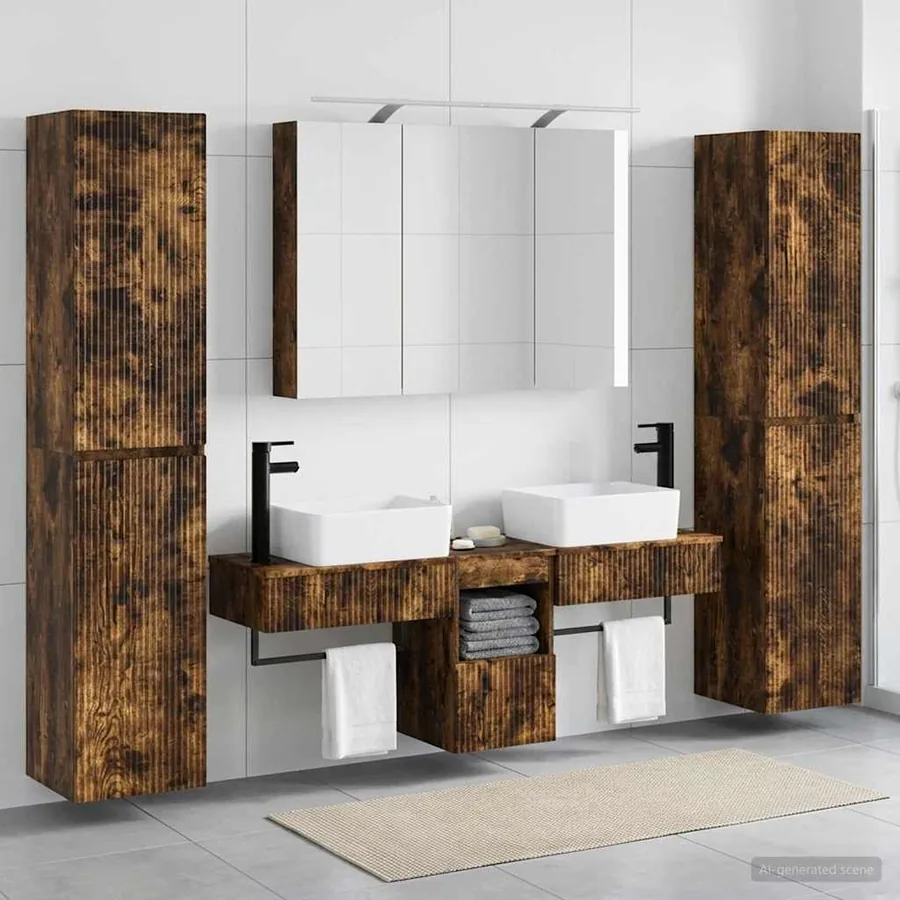 Ensemble de mobilier de salle de bain 6 pcs Chêne fumé