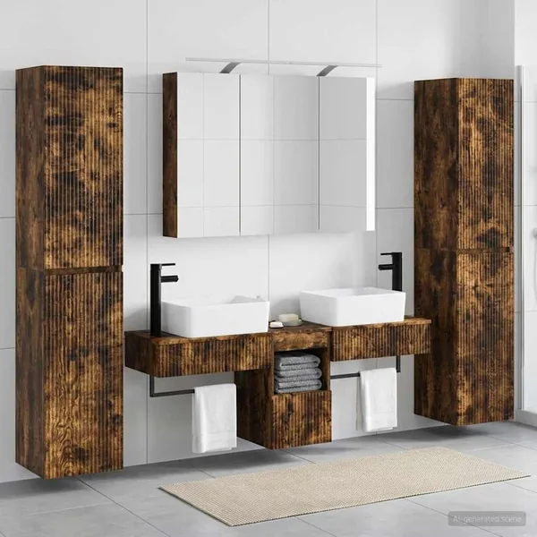 Ensemble de mobilier de salle de bain 6 pcs Chêne fumé