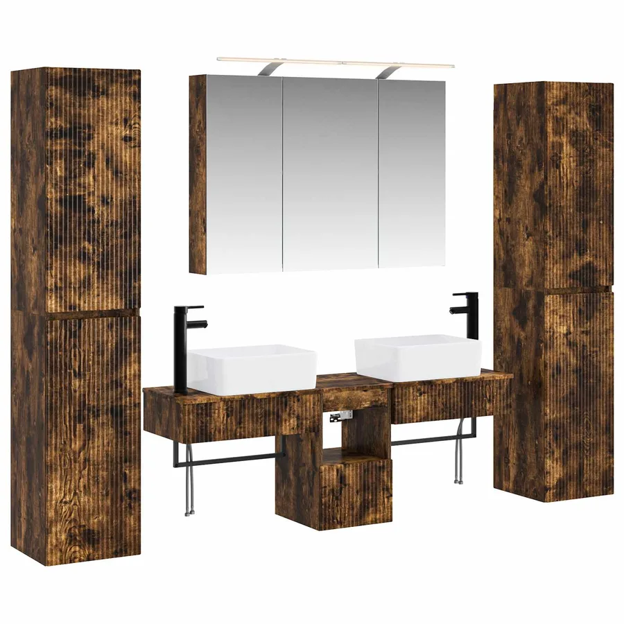 Ensemble de mobilier de salle de bain 6 pcs Chêne fumé - 2