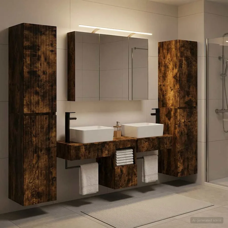 Ensemble de mobilier de salle de bain 6 pcs Chêne fumé - 4