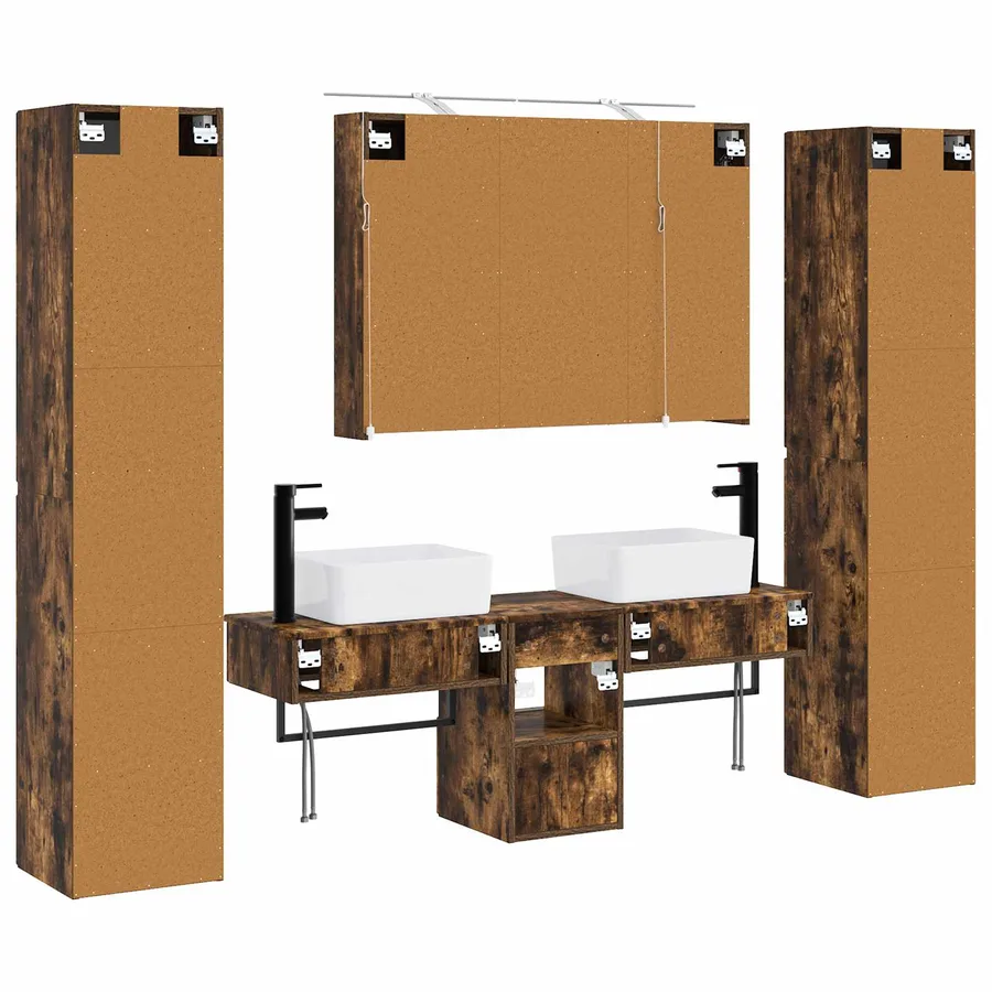 Ensemble de mobilier de salle de bain 6 pcs Chêne fumé - 9