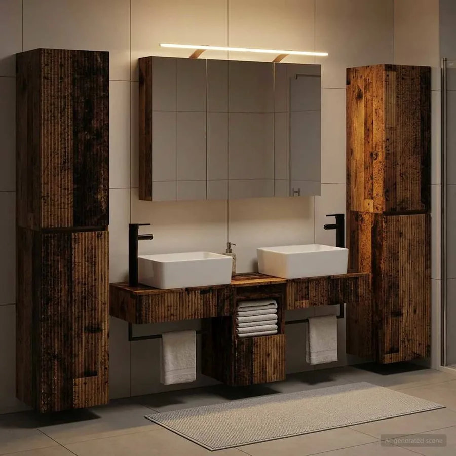 Ensemble de mobilier de salle de bain 6 pcs Bois ancien