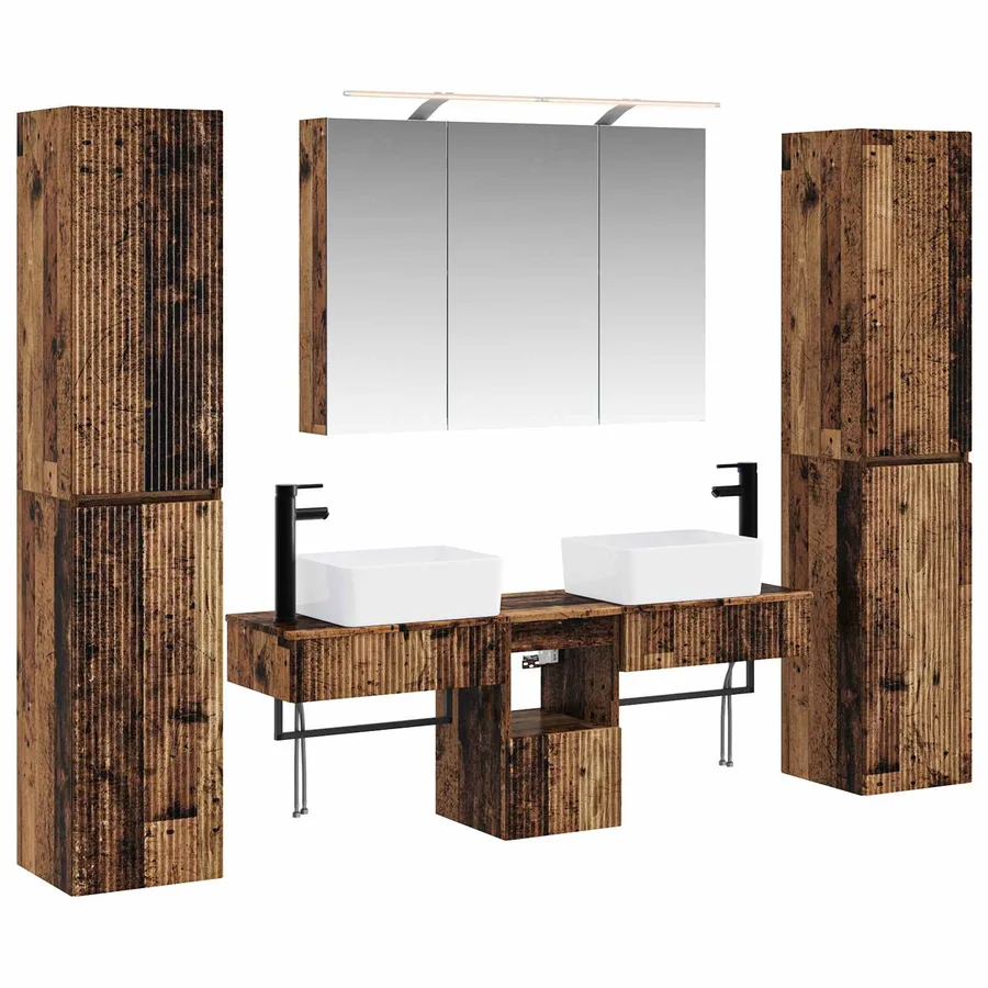 Ensemble de mobilier de salle de bain 6 pcs Bois ancien - 2