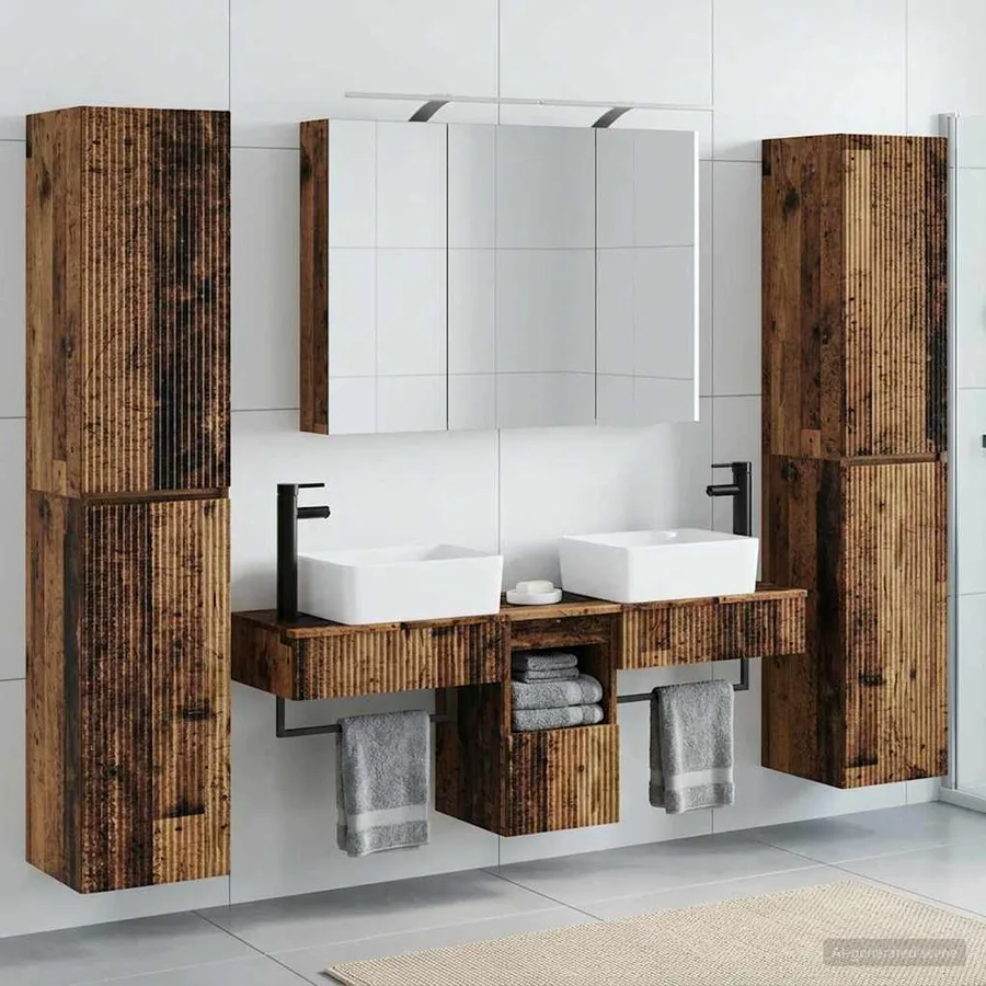 Ensemble de mobilier de salle de bain 6 pcs Bois ancien - 4