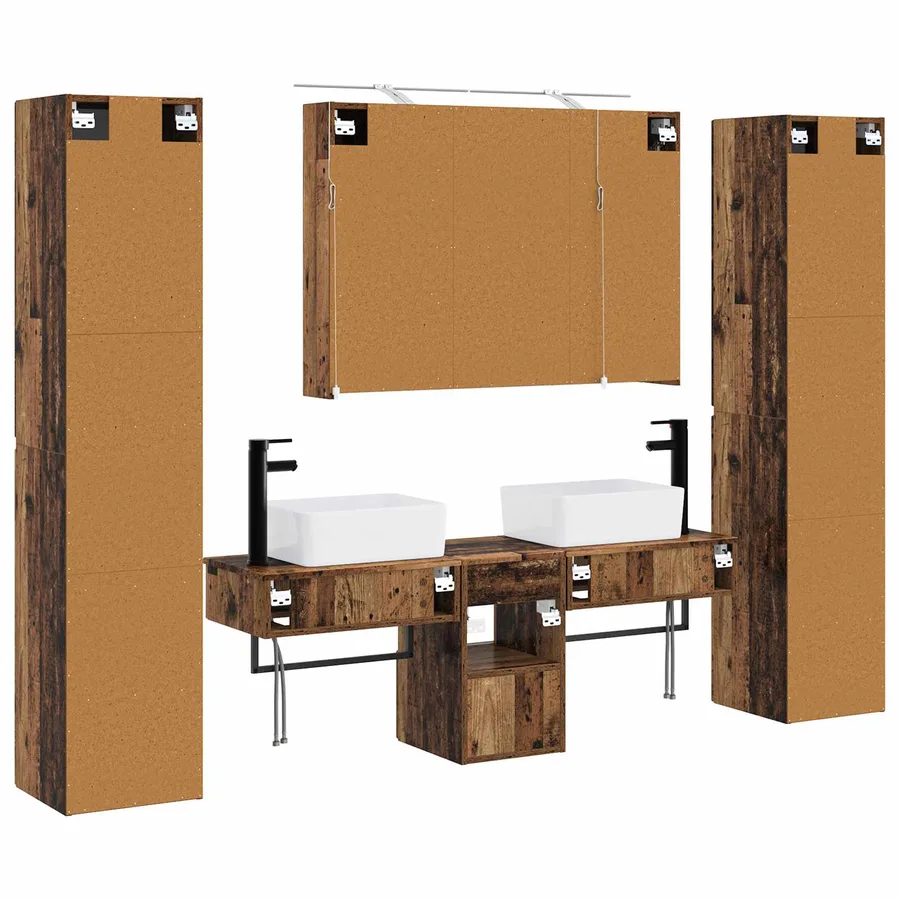 Ensemble de mobilier de salle de bain 6 pcs Bois ancien - 9