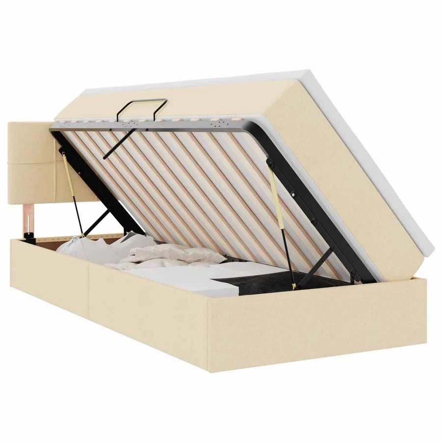 Lit de rangement LED avec matelas Crème 90 x 200 cm Tissu - 2