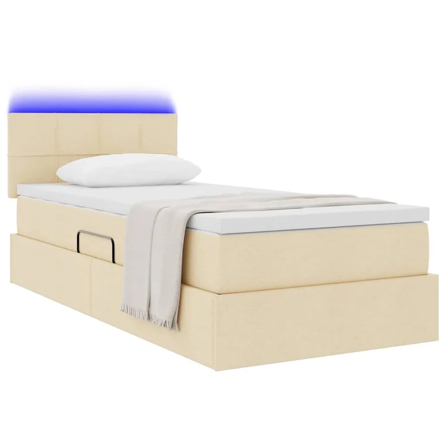 Lit de rangement LED avec matelas Crème 90 x 200 cm Tissu - 3