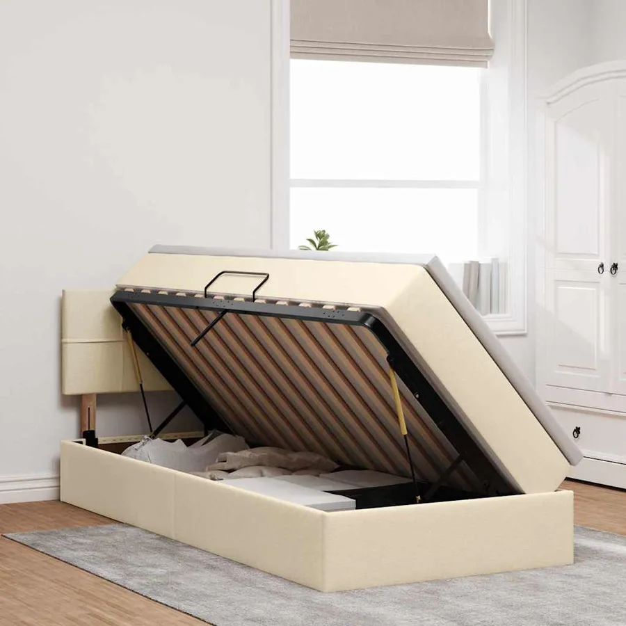 Lit de rangement LED avec matelas Crème 90 x 200 cm Tissu - 4