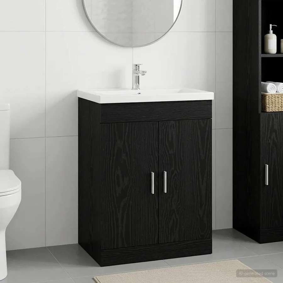Meuble sous lavabo de salle de bain Chêne noir