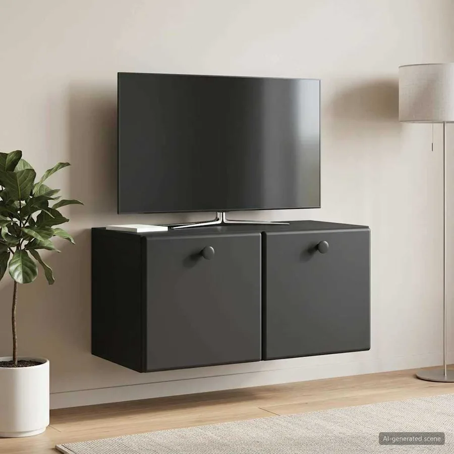 Meuble TV mural 59,5 x 31 x 30 cm Noir Bois d'ingénierie - 4