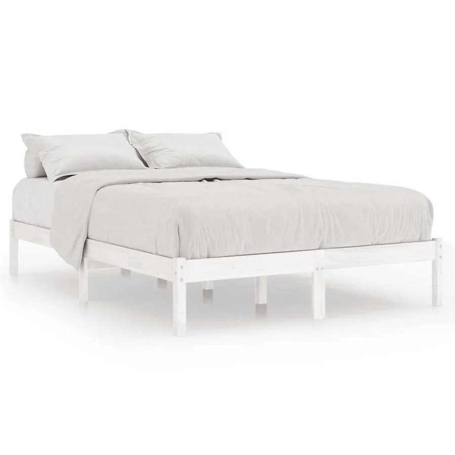 Cadre de lit sans matelas blanc bois massif - 2