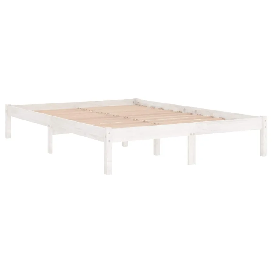Cadre de lit sans matelas blanc bois massif - 3