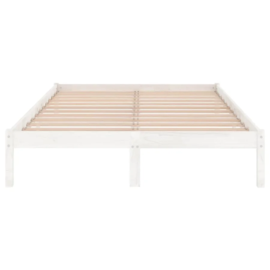 Cadre de lit sans matelas blanc bois massif - 4