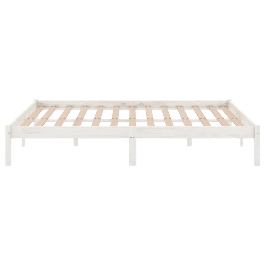 Cadre de lit sans matelas blanc bois massif - 5