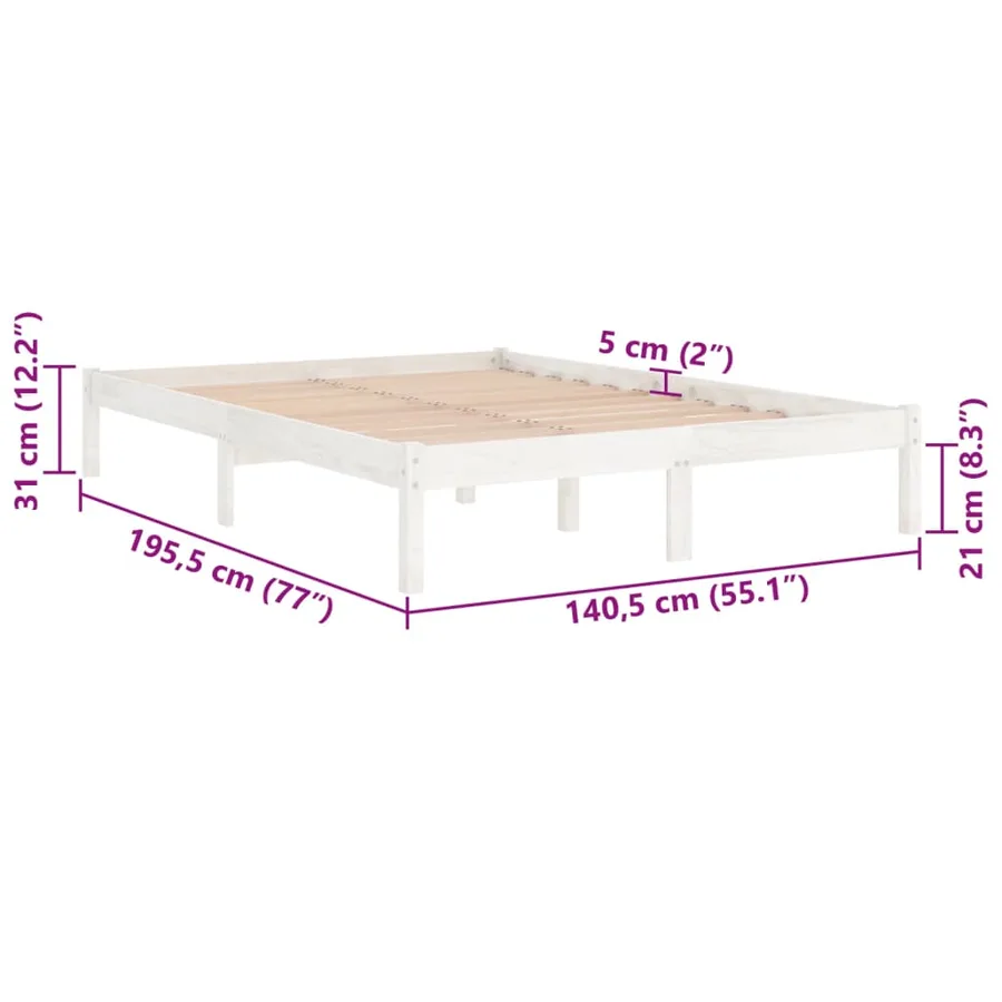 Cadre de lit sans matelas blanc bois massif - 8