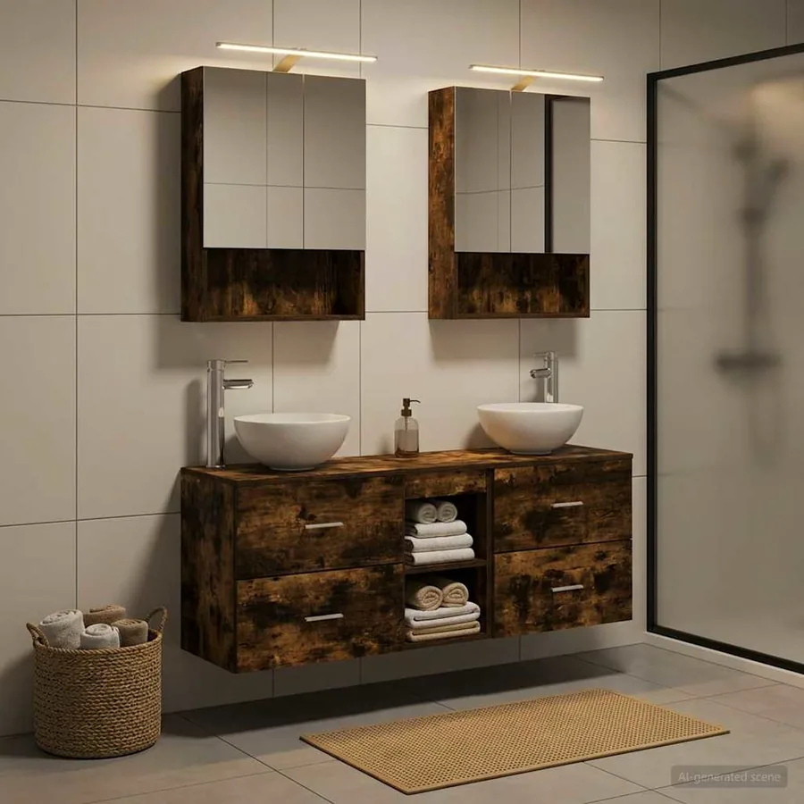 Ensemble d'armoire de salle de bain 5 pcs Chêne fumé