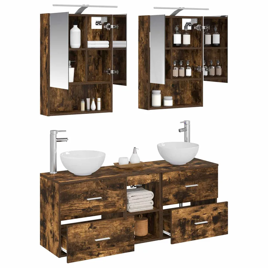 Ensemble d'armoire de salle de bain 5 pcs Chêne fumé - 3