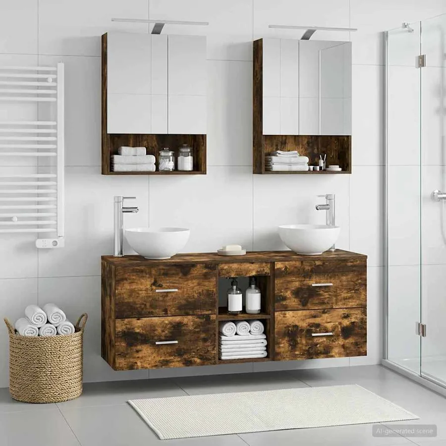 Ensemble d'armoire de salle de bain 5 pcs Chêne fumé - 4