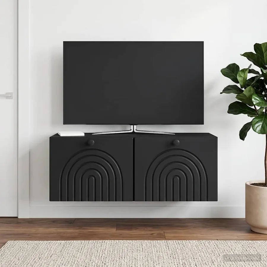 Meuble TV mural Noir 78,5 x 31 x 30 cm Bois d'ingénierie - 4