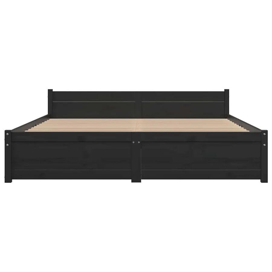 Cadre de lit sans matelas noir bois massif 140x190 cm - 4