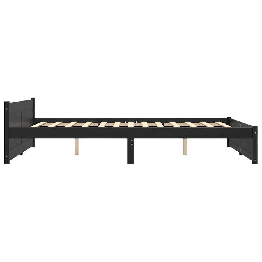Cadre de lit sans matelas noir bois massif 140x190 cm - 5