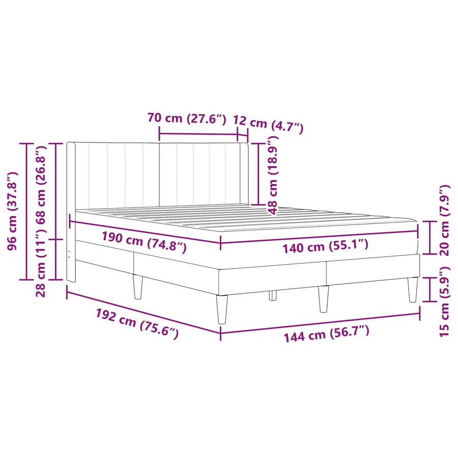 Cadre de lit avec matelas Rose 140 x 190 cm Velours - 11
