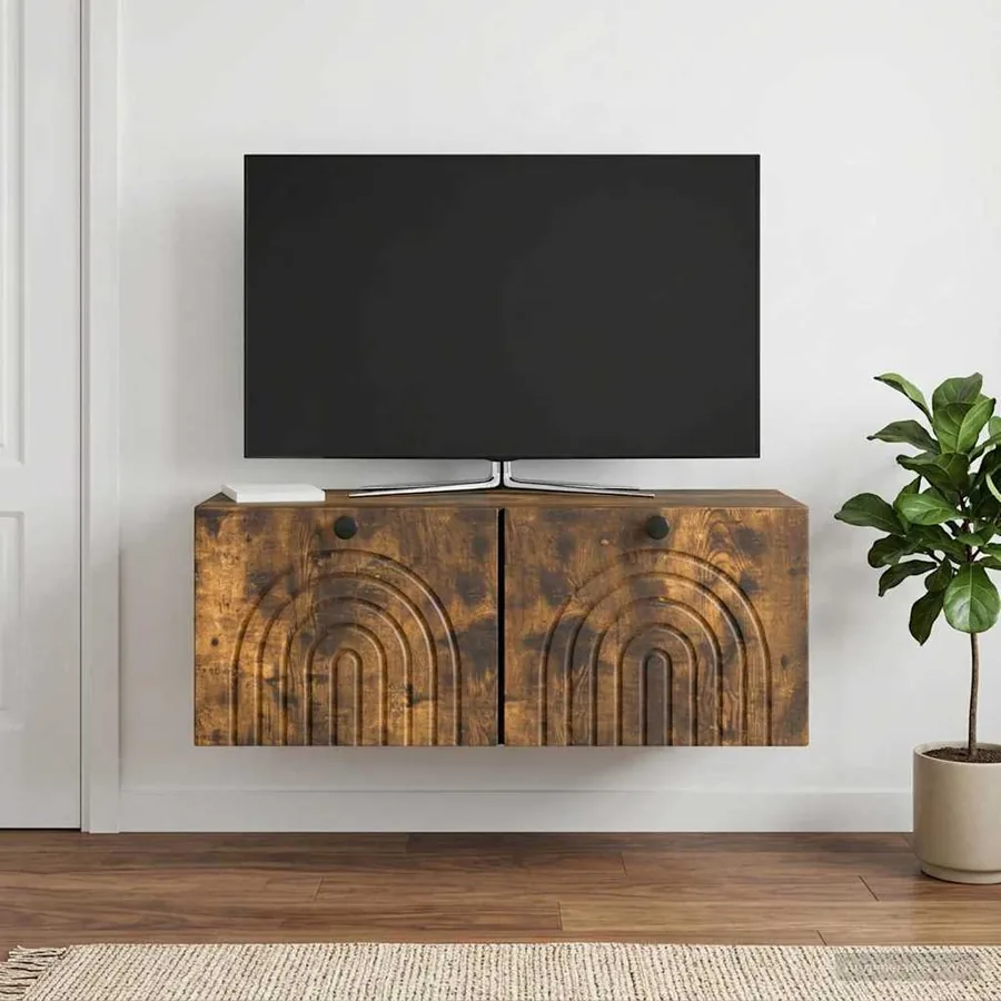Meuble TV mural Chêne fumé 78,5 x 31 x 30 cm Bois d'ingénierie