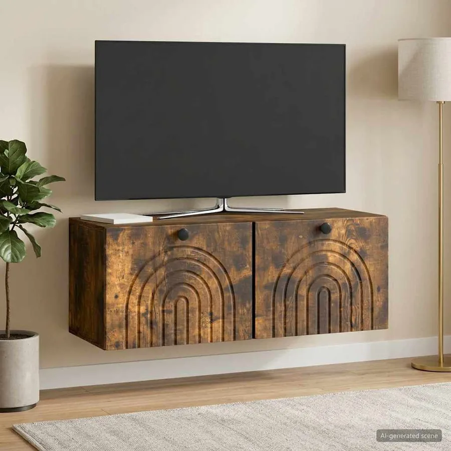 Meuble TV mural Chêne fumé 78,5 x 31 x 30 cm Bois d'ingénierie - 4