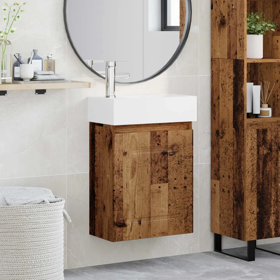 Meuble de salle de bain avec robinet Bois ancien