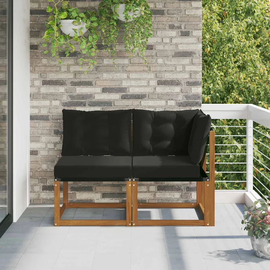 Canapé d’extérieur milieu et coin avec coussin 2 Pièce Naturel