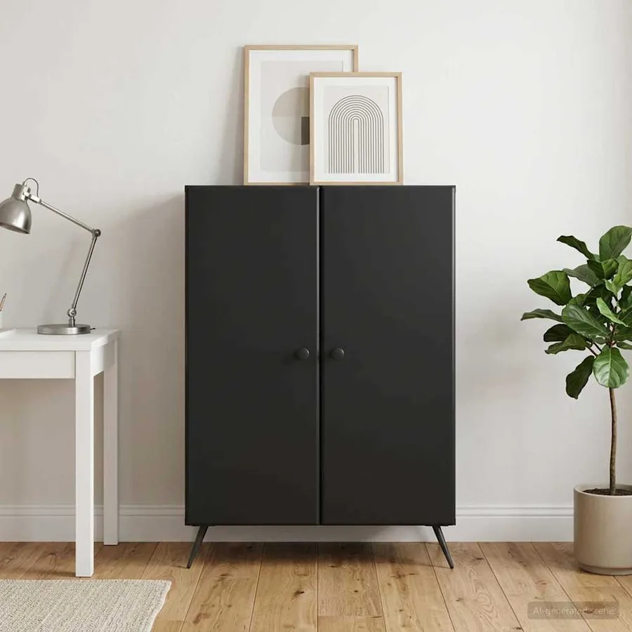 Buffet Noir 66 x 34,5 x 90 cm Bois d'ingénierie - 4