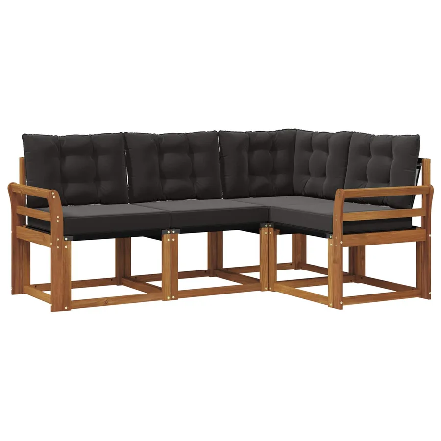 Ensemble de canapés d'extérieur 4 pcs Naturel et Noir - 2