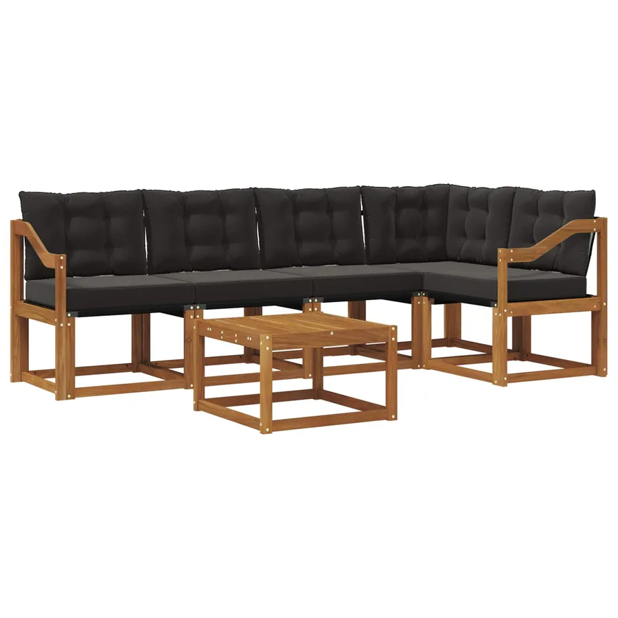 Ensemble de canapés d'extérieur 6 pcs Naturel et Noir - 2