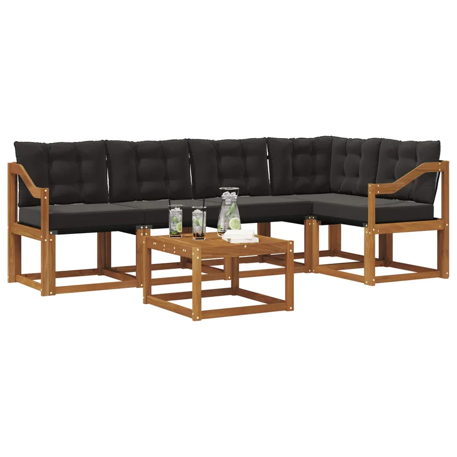 Ensemble de canapés d'extérieur 6 pcs Naturel et Noir - 3