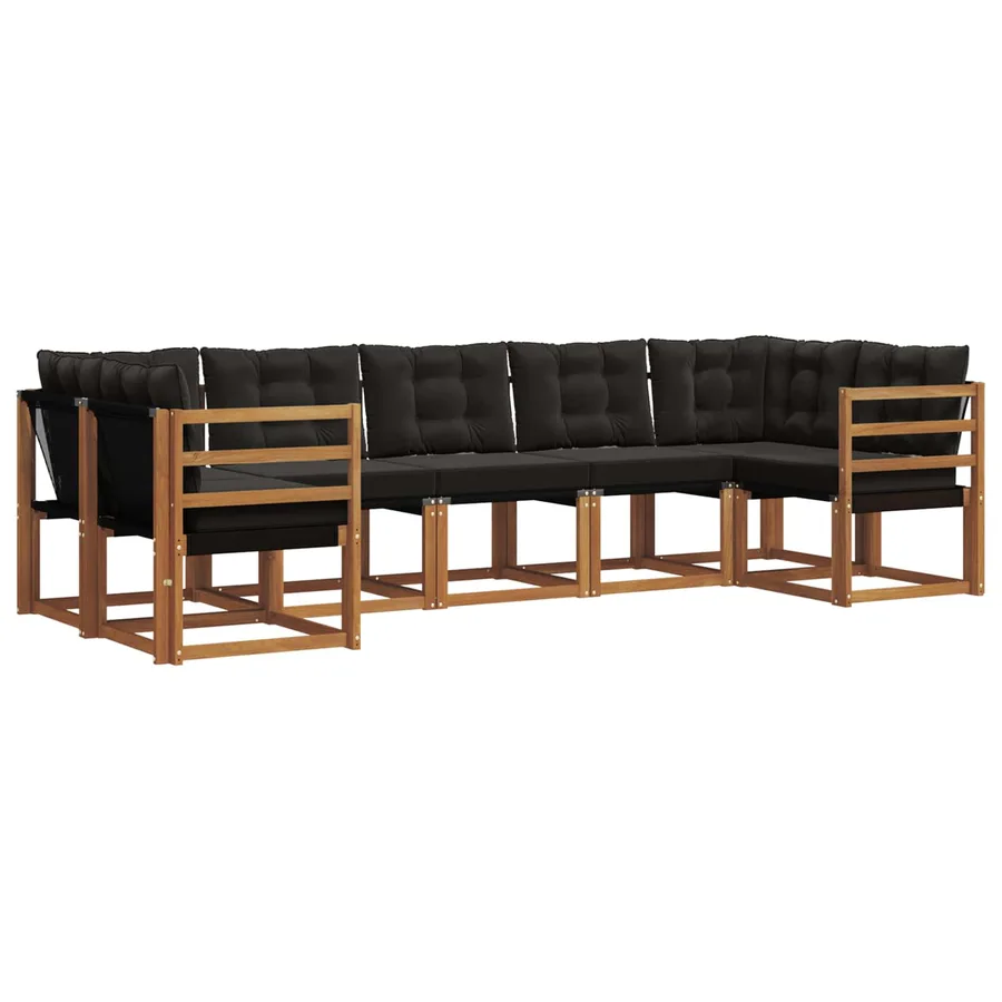 Ensemble de canapés d'extérieur 7 pcs Naturel et Noir - 2