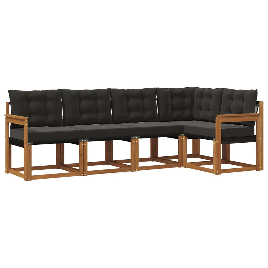 Ensemble de canapés d'extérieur 5 pcs Naturel et Noir - 2