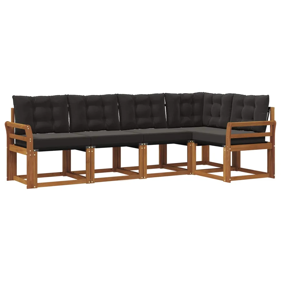 Ensemble de canapés d'extérieur 5 pcs Naturel et Noir - 2