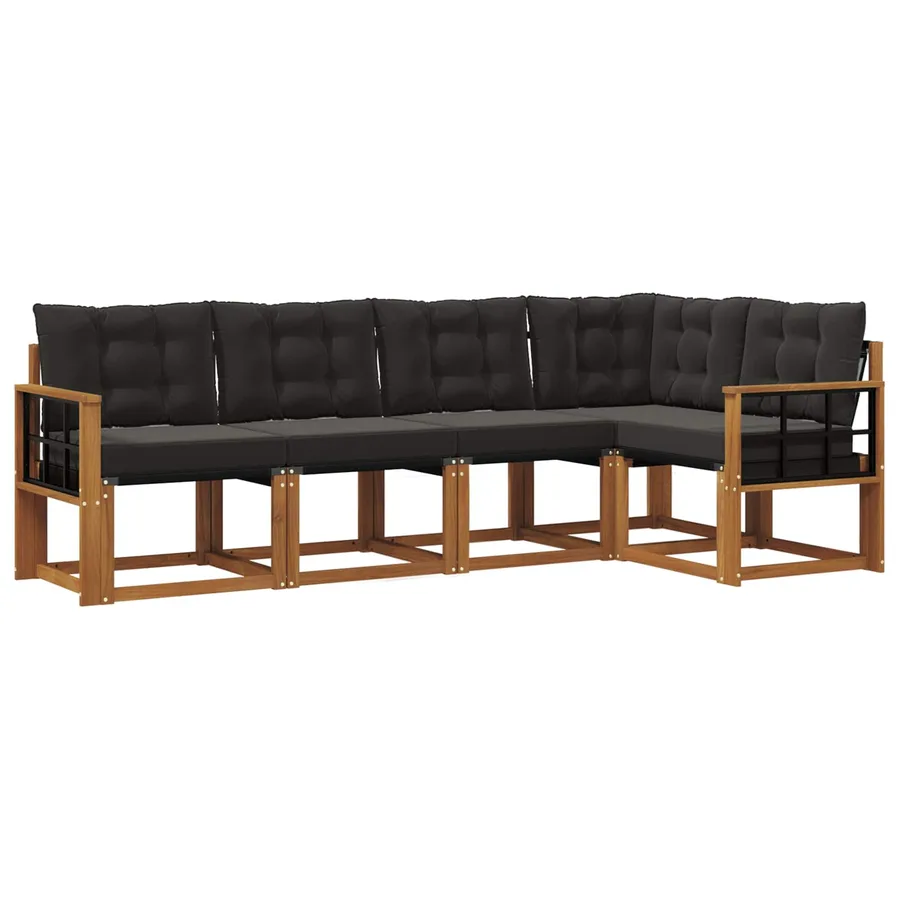 Ensemble de canapés d'extérieur 5 pcs Naturel et Noir - 2