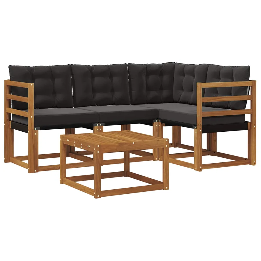 Ensemble de canapés d'extérieur 5 pcs Naturel et Noir - 2