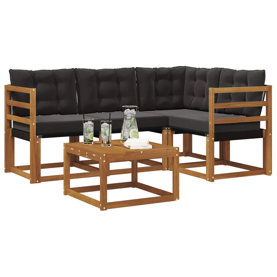 Ensemble de canapés d'extérieur 5 pcs Naturel et Noir - 3