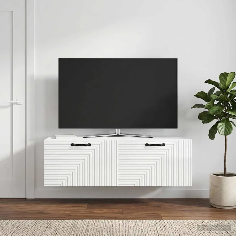 Meuble TV mural Montage mural Blanc brillant 98 x 41 x 30 cm
