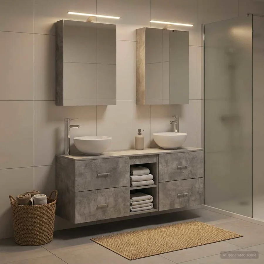 Ensemble d'armoire de salle de bain 5 pcs Gris béton